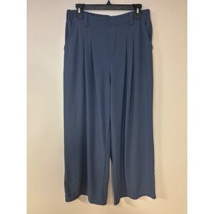 Halara Women's Blue Wide Leg Cropped Pants‎ Pleated Elastic Waist Size L